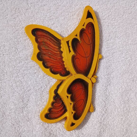 Universal Statuary Butterfly Pair Wall Decor 1973 MCM Orange Yellow Butterflies - Picture 5 of 11